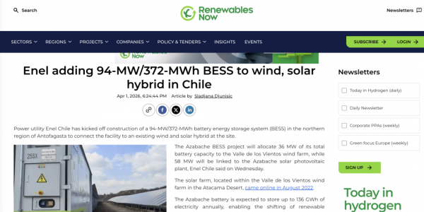 Chile Advances Two Major Energy Storage Projects: Why Latin America Is Becoming 